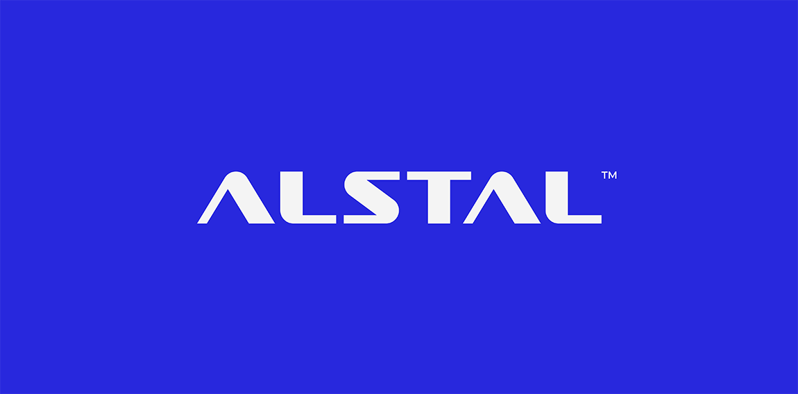简约现代蓝色背景ALSTAL logo设计