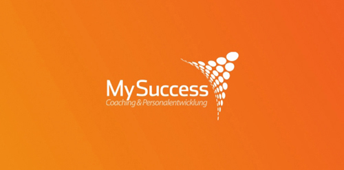 MySuccess logo设计:简洁橙色背景与动态点阵
