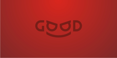 红色背景微笑标志设计