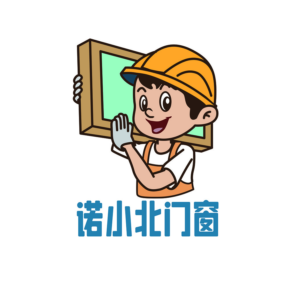 卡通建筑工人窗户安装服务logo设计