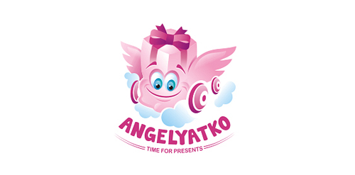 粉色礼物盒天使logo设计