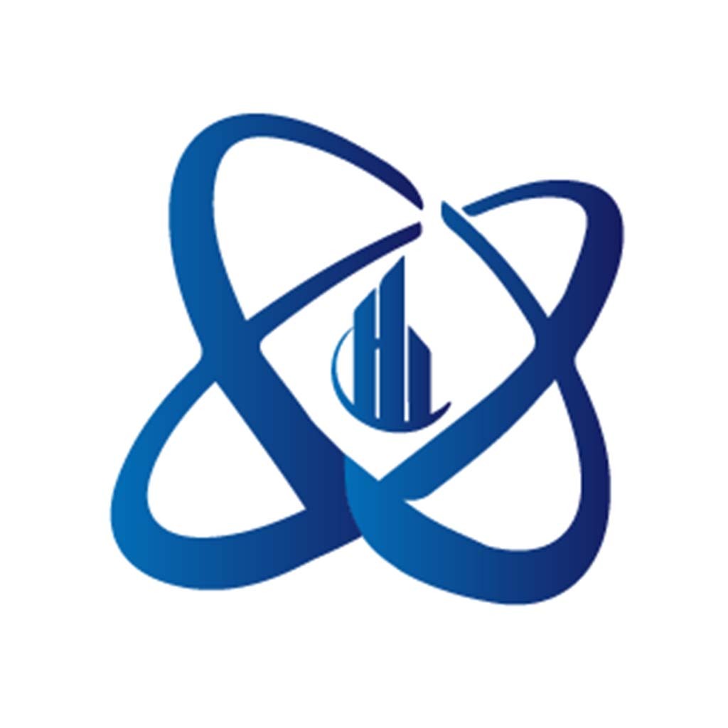 蓝色无限符号与建筑元素logo设计