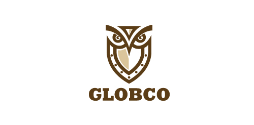GLOBCOO logo设计:鹰头盾牌标志