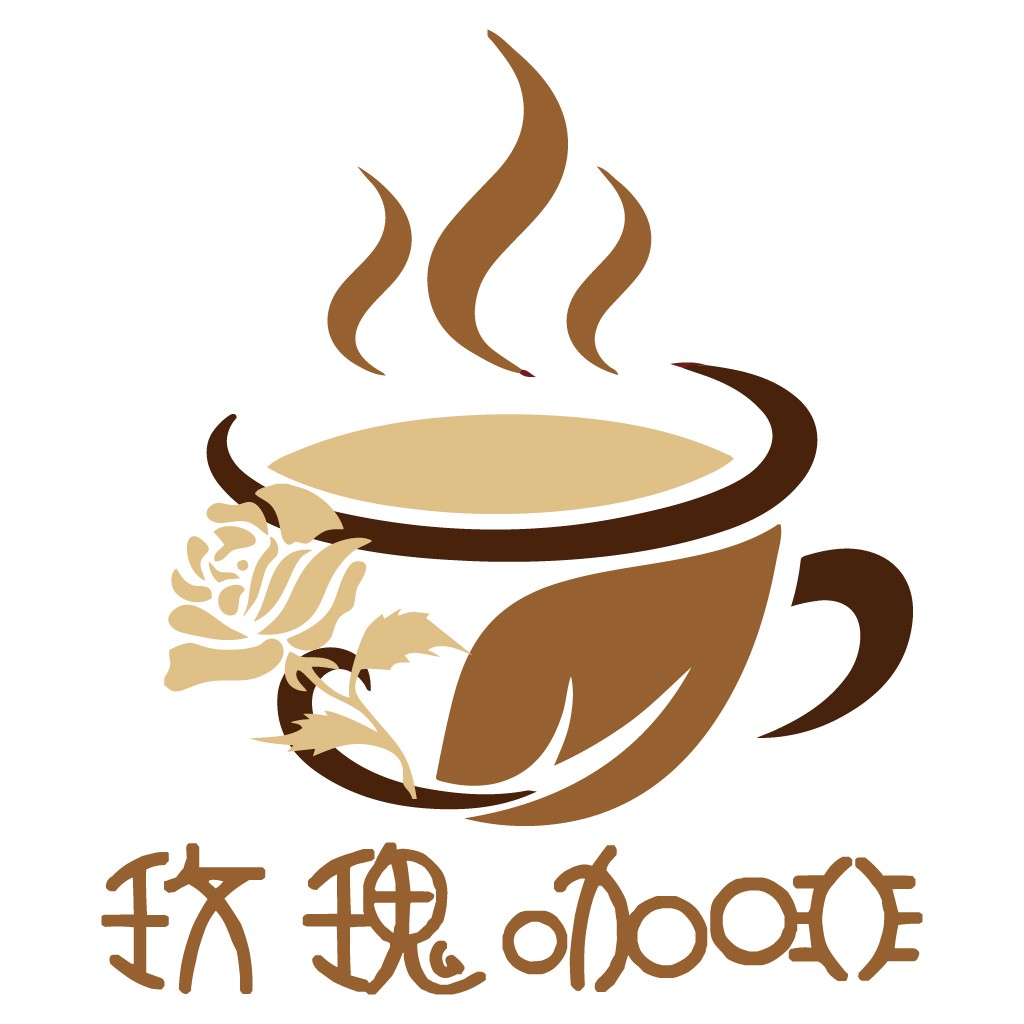 咖啡馆logo设计：热腾腾的咖啡与玫瑰