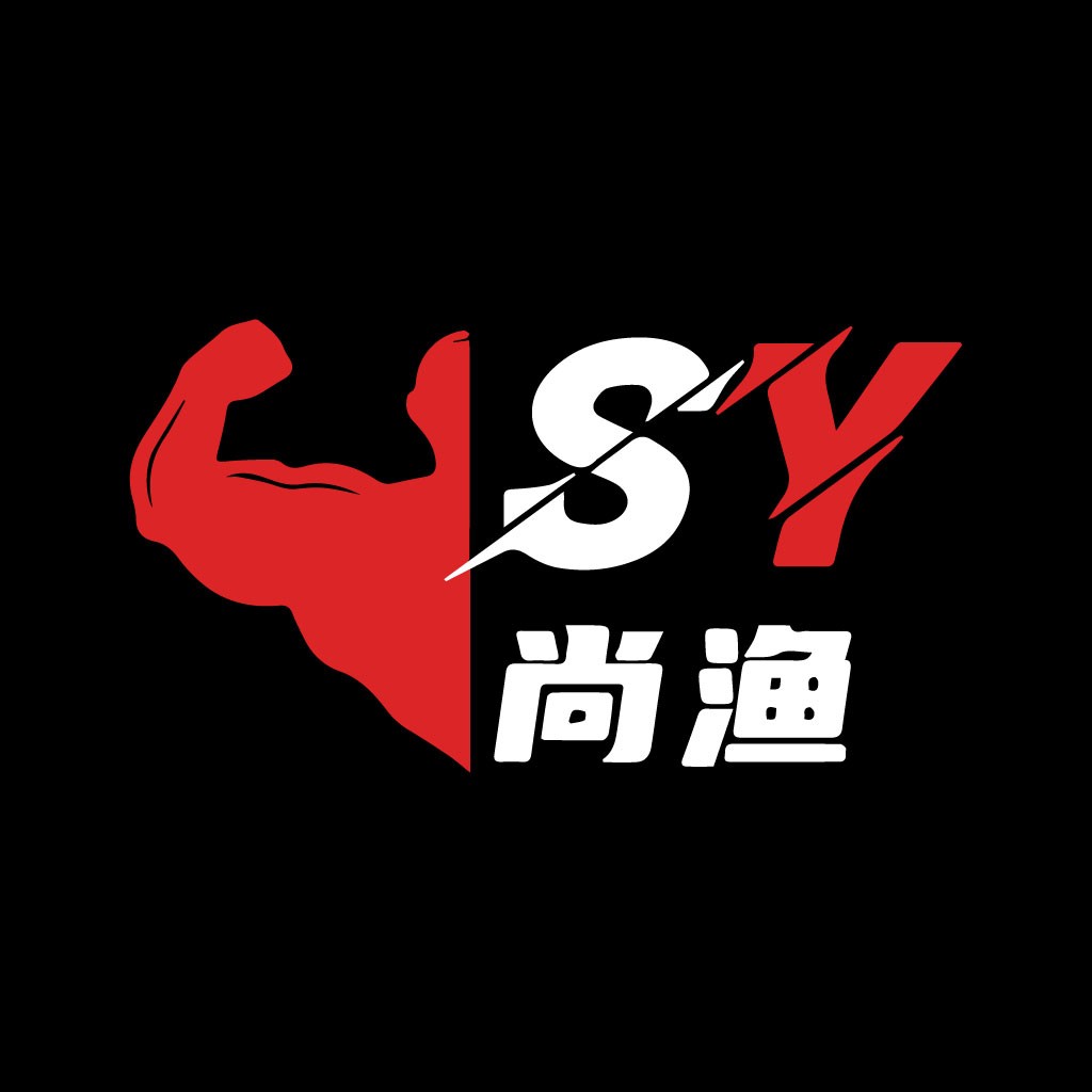 红色肌肉臂与中文标识的logo设计