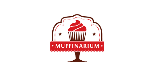 Muffinarium Logo Design - 红色蛋糕店标志