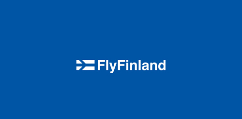 蓝色背景下的简洁FlyFinland logo设计