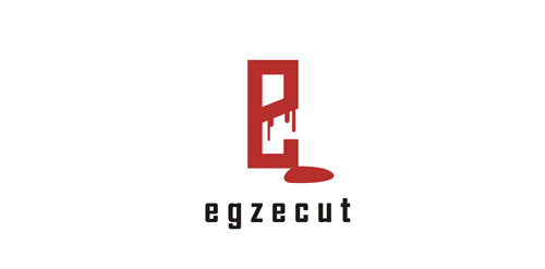 红色液体滴落的字母E logo设计