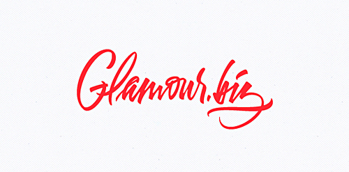 Glamour.biz Logo设计:优雅红色手写体
