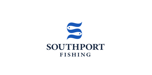 蓝色鱼形标志设计:Southport Fishing Logo