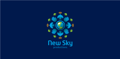 地球与手环形设计的New Sky Productions logo设计