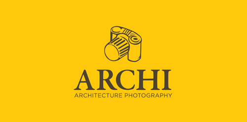 黄色背景下的建筑摄影logo设计