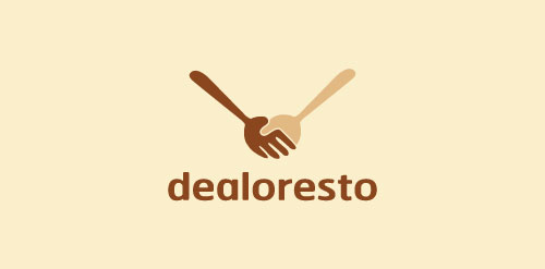 Dealoresto Logo Design - 双手叉勺创意标志