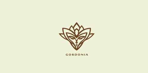Gordonia logo设计:神秘花卉与面部结合