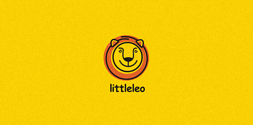 黄色背景上的可爱小狮子logo设计