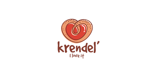 Krendel' logo设计：心形面包的甜蜜魅力