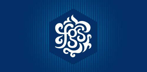 蓝色背景上的白色抽象logo设计