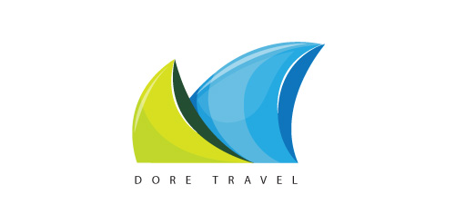蓝色渐变波浪形旅行logo设计