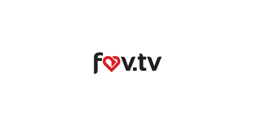 简约心形元素的fov.tv logo设计