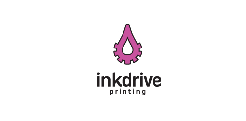 inkdrive logo设计:创意齿轮与墨滴结合