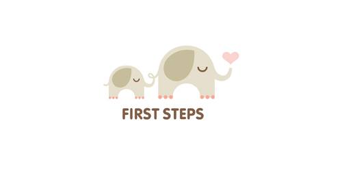 温馨大象logo设计:First Steps