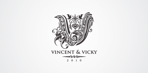 优雅复古风V型婚礼logo设计