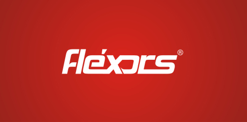 红色背景下的Flexors品牌logo设计
