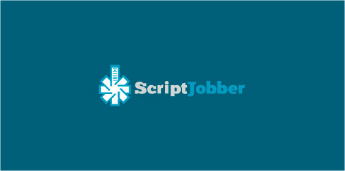 蓝色简洁风格的ScriptJobber logo设计