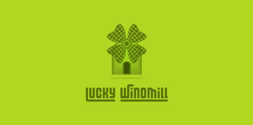 绿色风车logo设计:幸运风车品牌标识