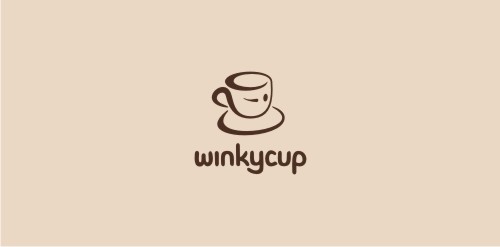 咖啡杯眨眼表情logo设计