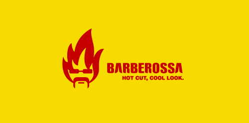 Barberossa logo设计:火焰与剪刀的酷炫剪影