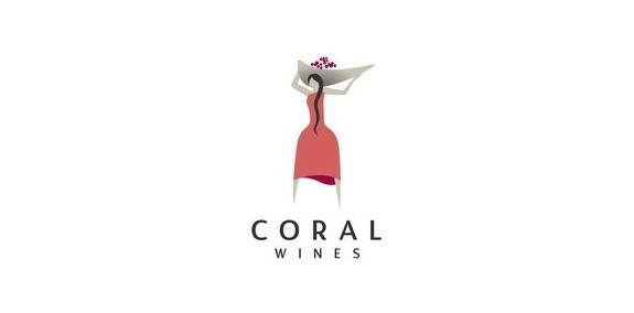 简约酒瓶形状的CORAL Wines logo设计