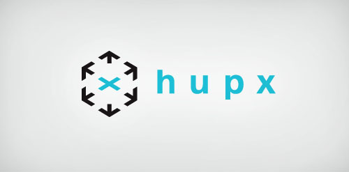 简约箭头环绕字母HUPX的logo设计