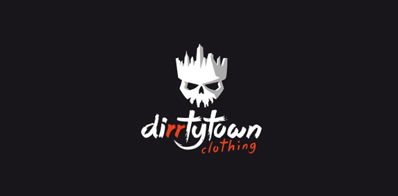 dirrytytown logo设计:骷髅头与文字结合的时尚品牌标识