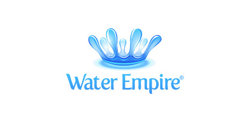 水帝国logo设计:蓝色皇冠水滴标志