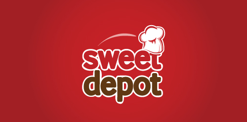 红色背景下的甜品店logo设计