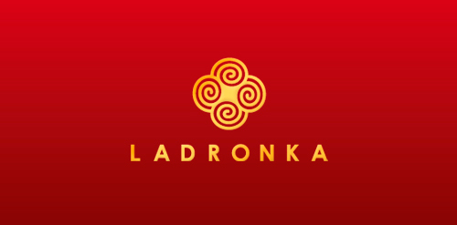 红色渐变背景下的LADRONONKA logo设计