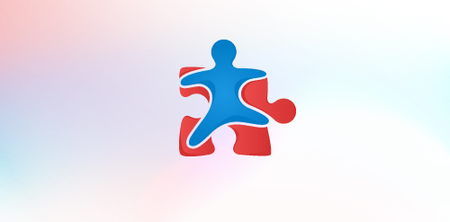 蓝色人形拼图logo设计