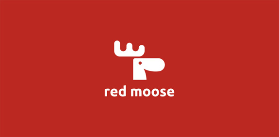 红背景简约白鹿logo设计