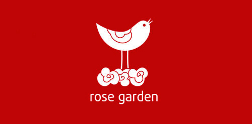 简洁红色背景上的鸟形logo设计