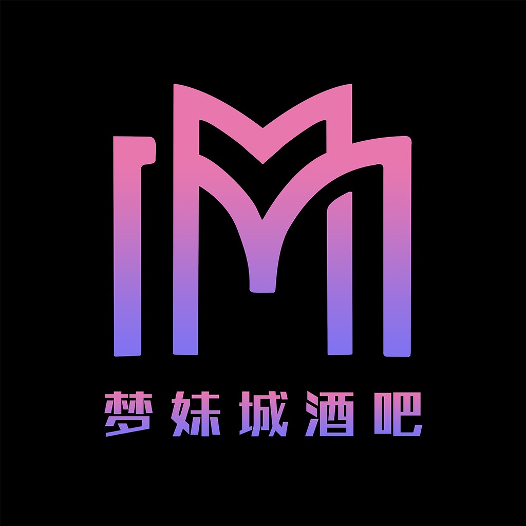 紫色渐变字母M创意酒吧logo设计