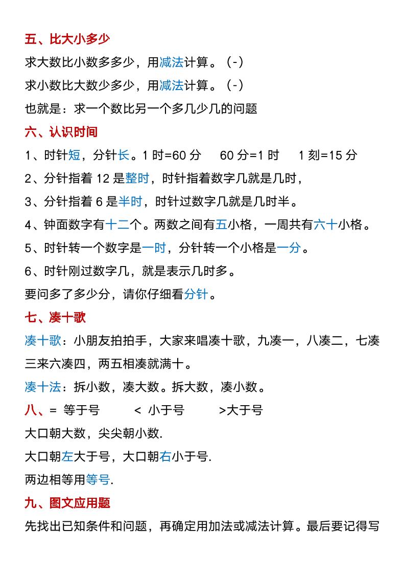 【2025秋新版】一年级数学上册暑假必背公式整理汇总