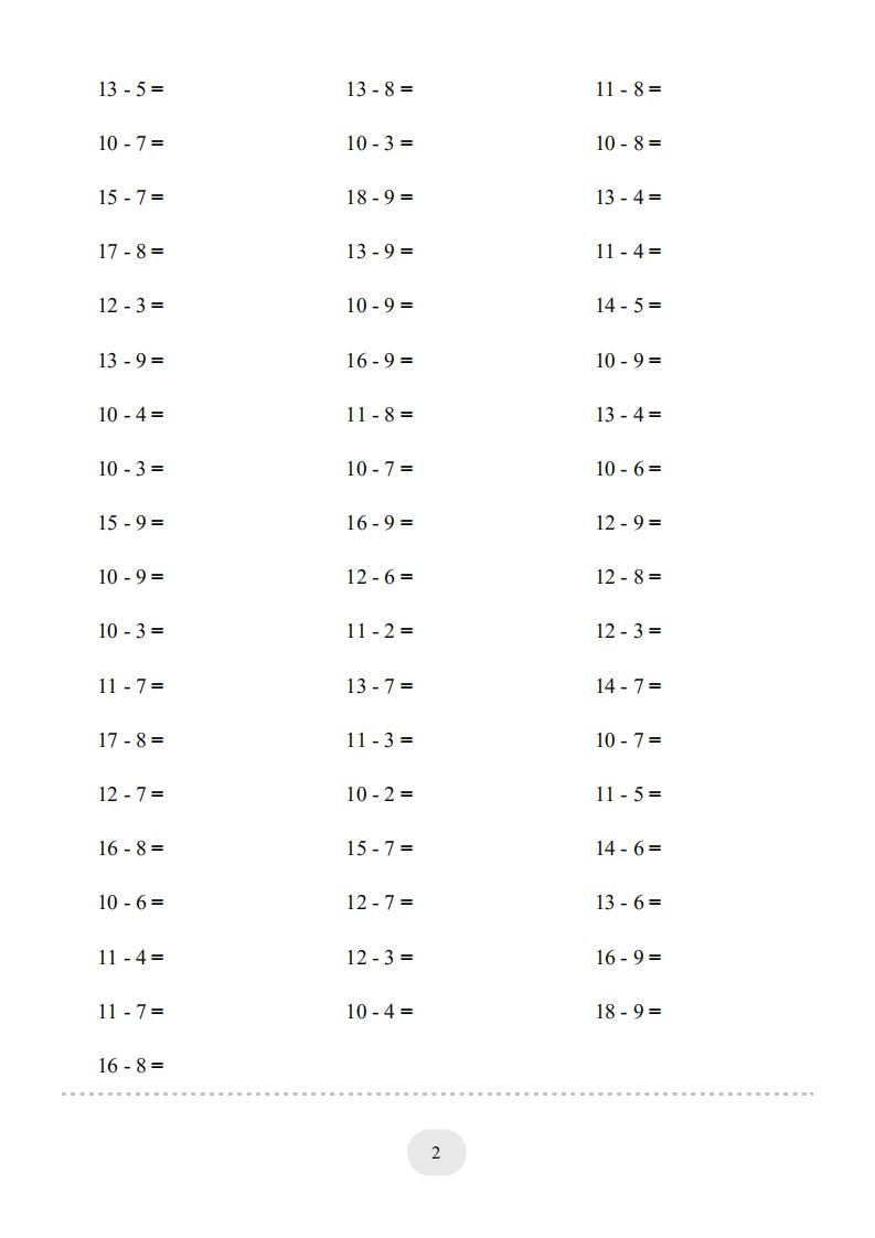 一年级数学上册20以内的退位减法)3000题（人教版）
