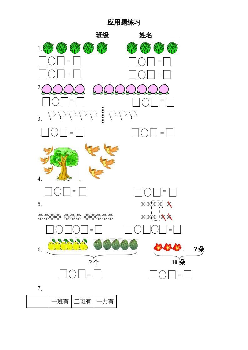 一年级数学上册专题训练---应用题练习卷（苏教版）