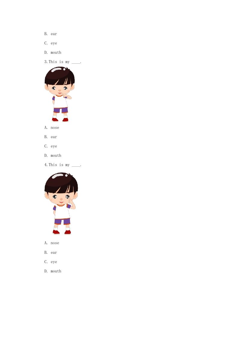 一年级英语上册Face习题3（人教一起点）