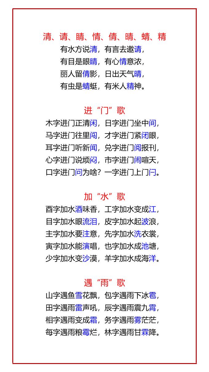 【2025秋新版】一年级新生必背快速记忆形近字口诀-一上语文