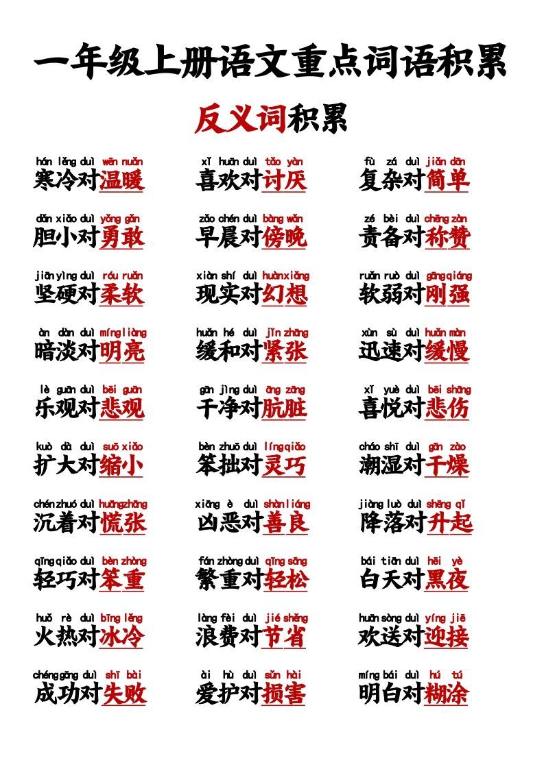 【反义词对子歌】一上语文