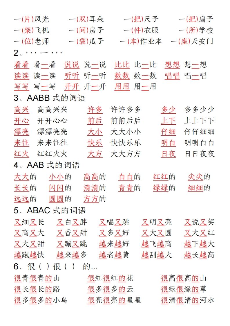 一年级语文上册期末重点复习总结