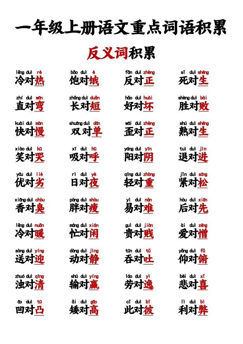 【反义词对子歌】一上语文