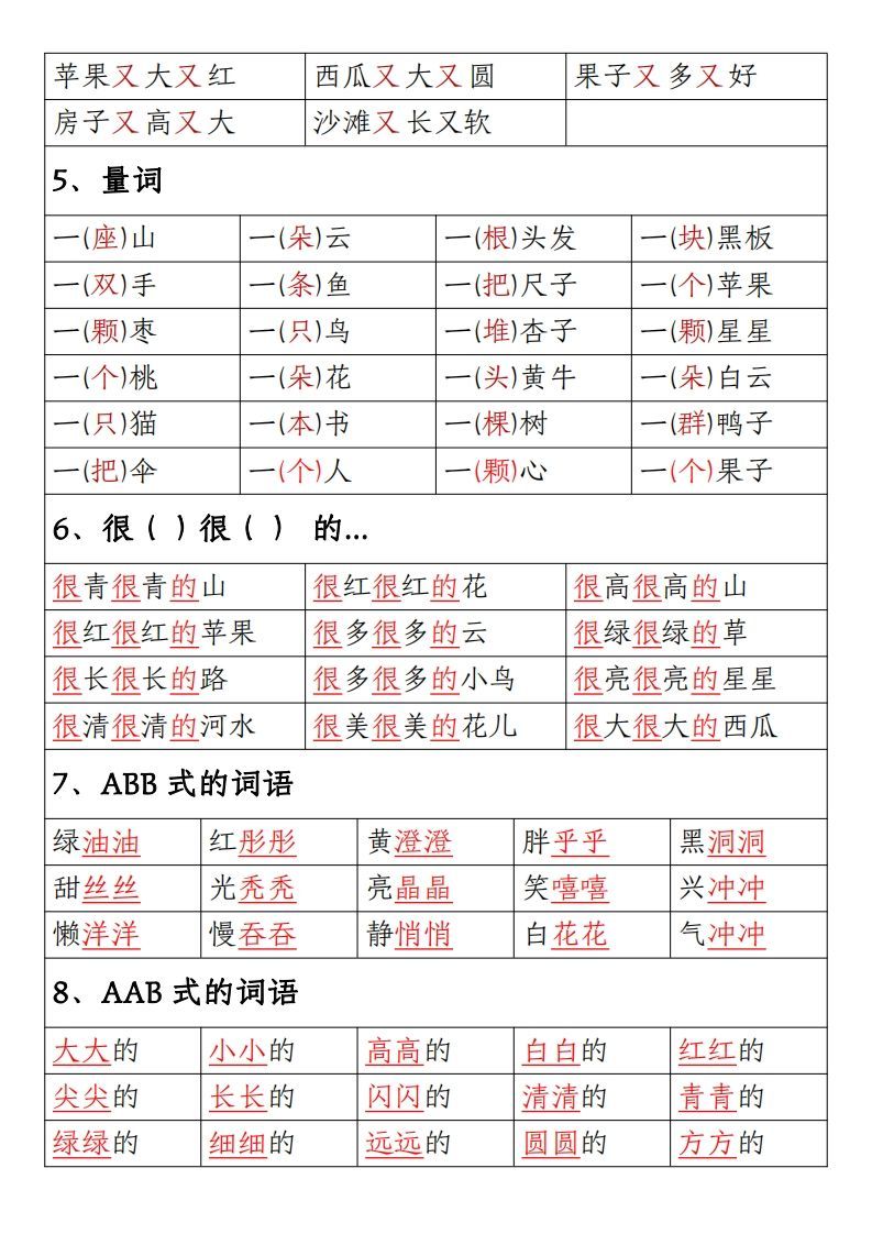 【期末重点考点总结词语积累汇总】一上语文
